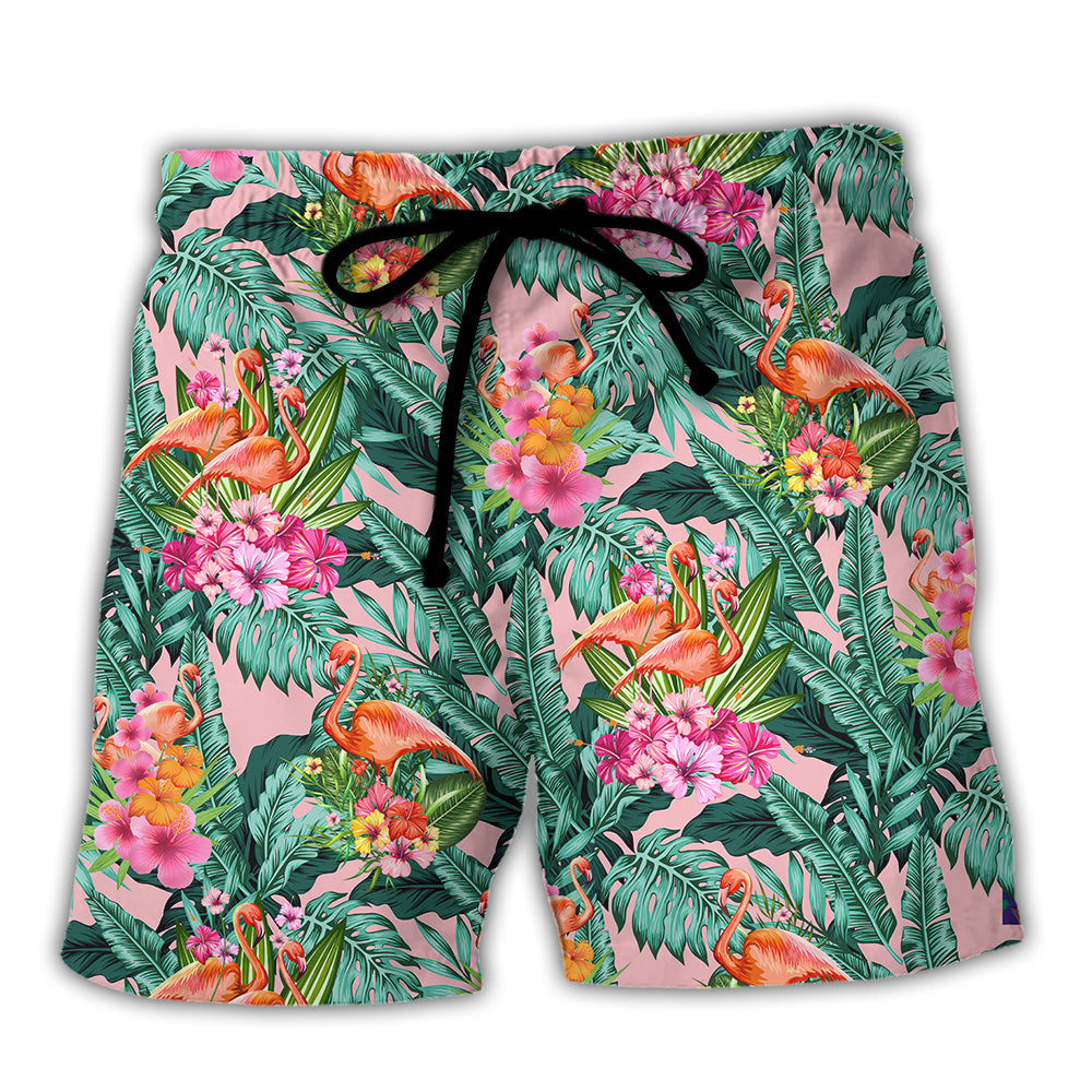 Flamingo Colorful Tropical Leaf Style - Beach Short - Owl Ohh - Owl Ohh