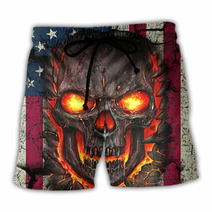 Skull Burning Angry American Flag Vintage - Beach Short - Owl Ohh - Owl Ohh