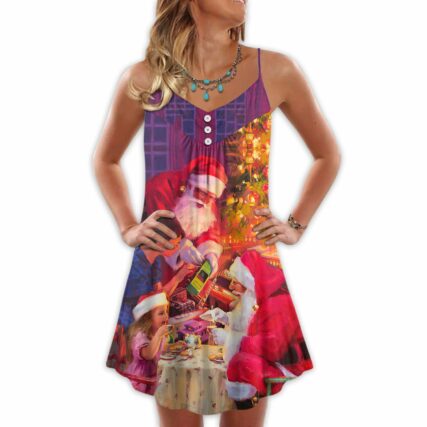Christmas Santa Claus Story Light Art Style - V-neck Sleeveless Cami Dress - Owl Ohh - Owl Ohh