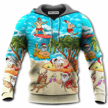 Christmas Santa Claus Chilling On The Beach Mele Kalikimaka Funny - Hoodie - Owl Ohh - Owl Ohh
