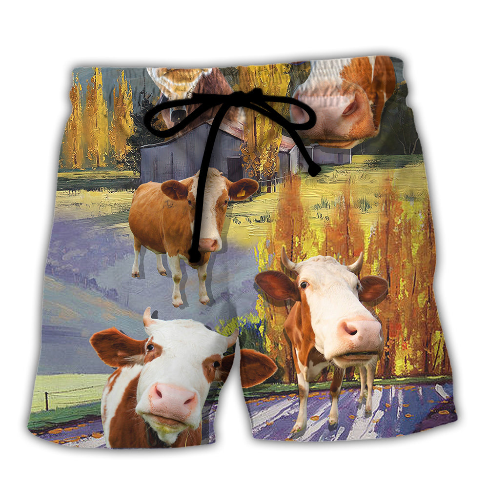 Cow Funny In The Australian Landscape Lover Cattle Art Style - Beach Short - Owl Ohh - Owl Ohh