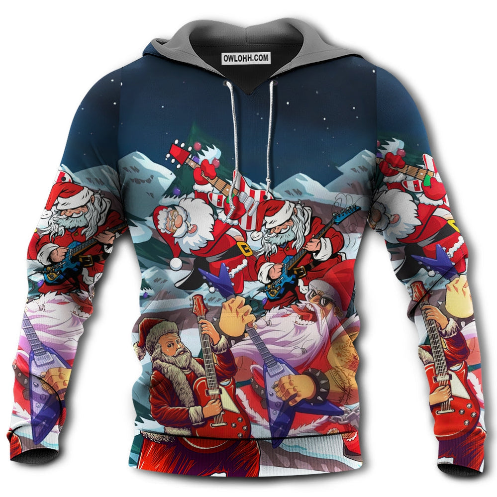 Christmas Santa With Electric Guitar - Hoodie - Owl Ohh - Owl Ohh