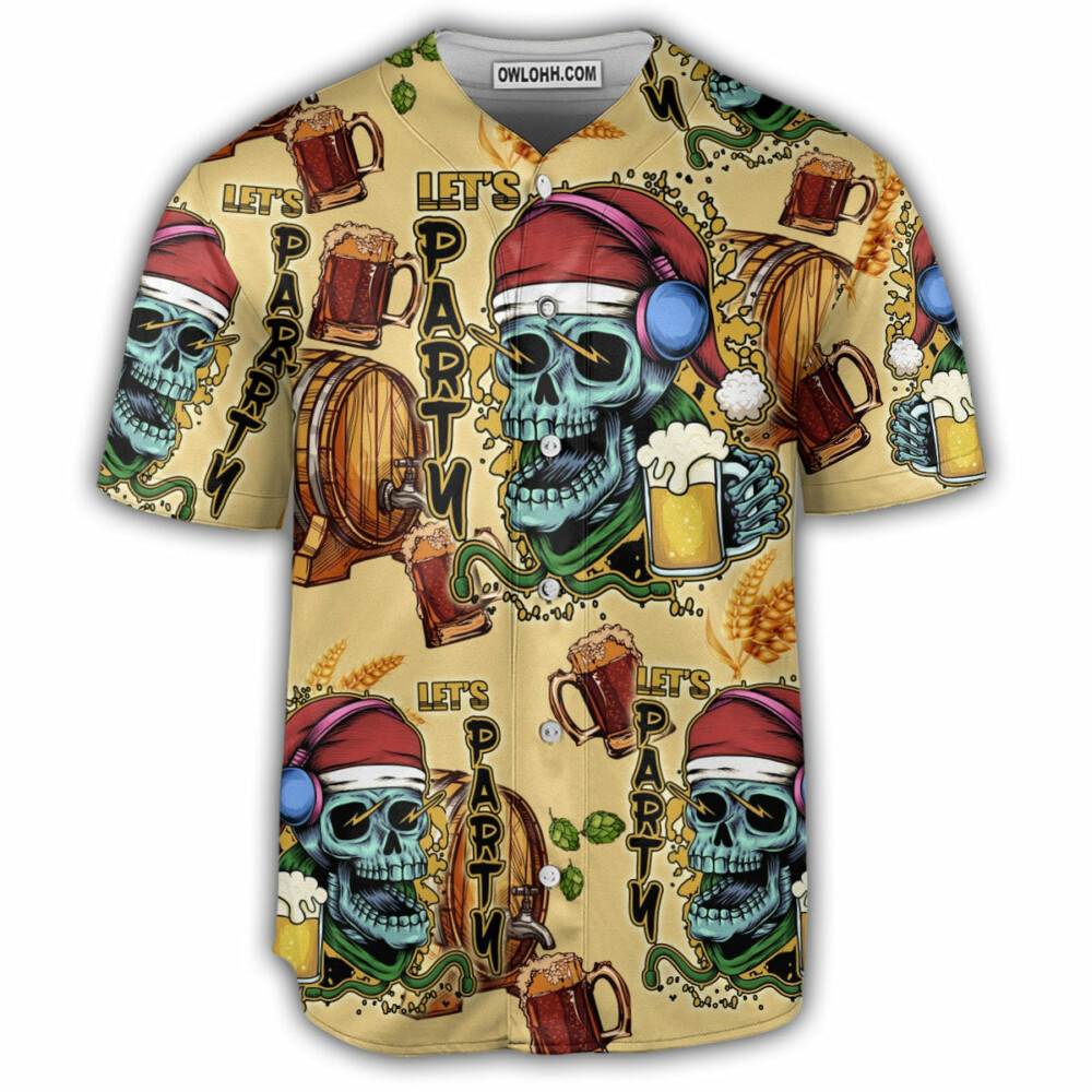 Skull Merry Xmas Let's Party - Baseball Jersey - Owl Ohh - Owl Ohh