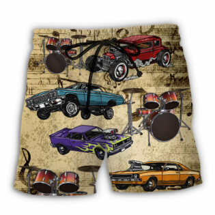 Car I Like Muscle Cars And Drums - Beach Short - Owl Ohh - Owl Ohh