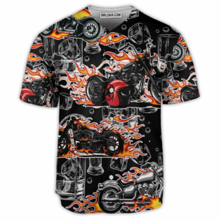 Motorcycle Flame Racing Wine Lover - Baseball Jersey - Owl Ohh - Owl Ohh
