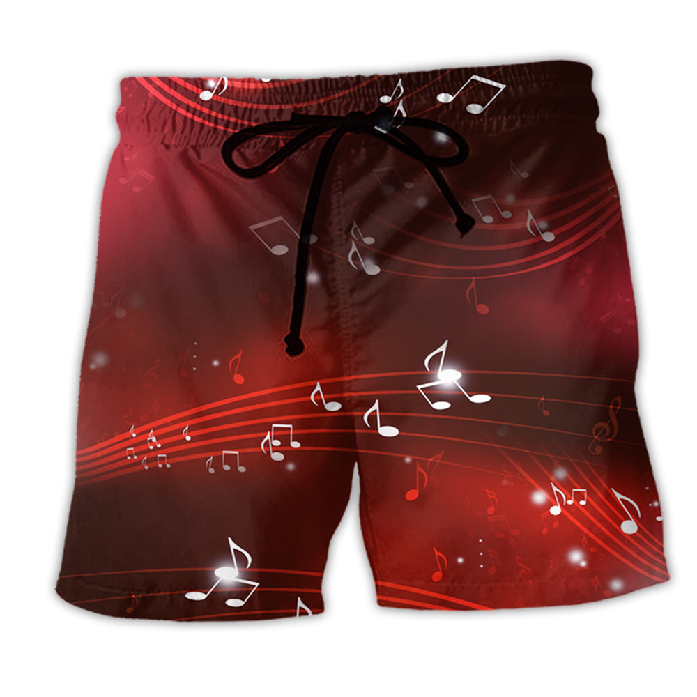 Music Musical Notes And Blurry Lights On Dark Red - Beach Short - Owl Ohh - Owl Ohh