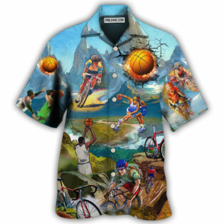 Cycling And Basketball Moutain Painting Lover - Hawaiian Shirt - Owl Ohh - Owl Ohh