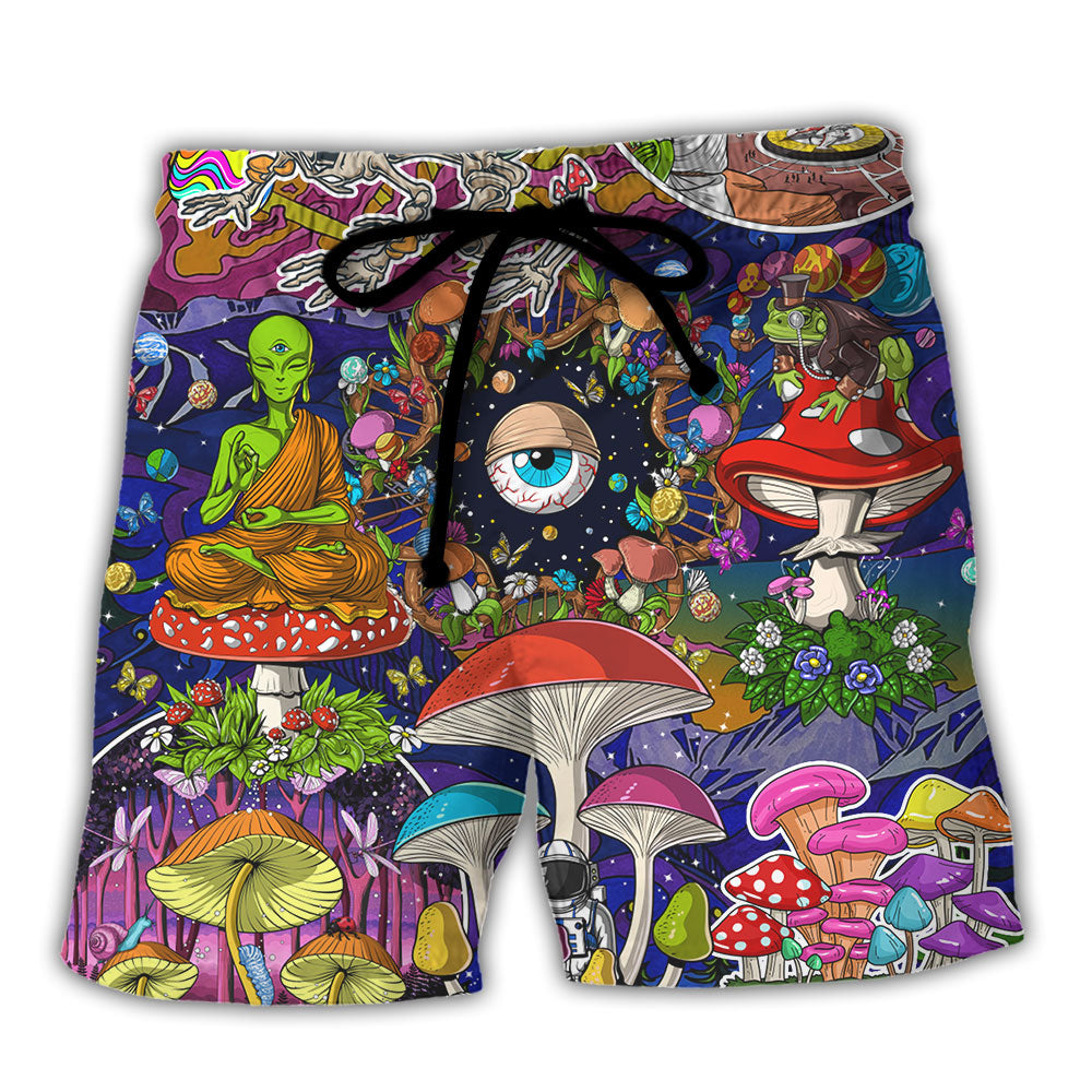 Hippie Mushroom Aliens Stay Hippie Colorful Art - Beach Short - Owl Ohh - Owl Ohh