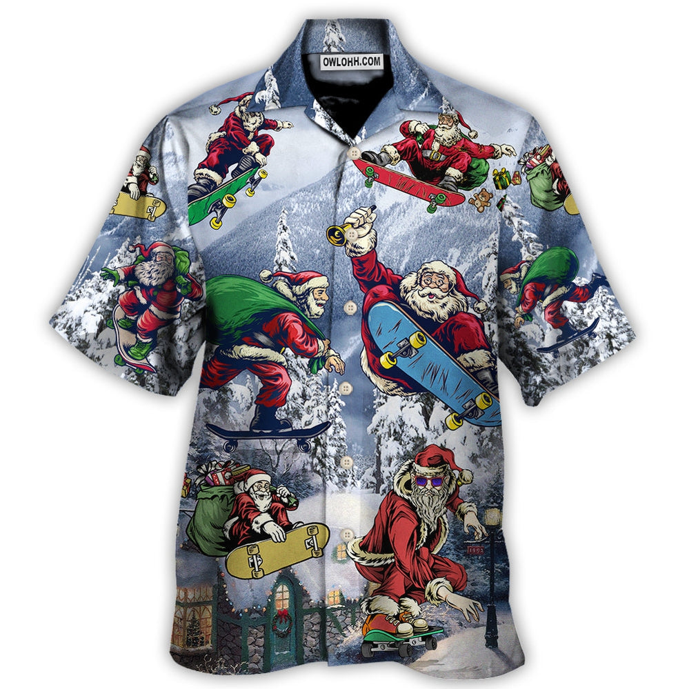 Christmas Santa Claus Skateboarding Snow Mountain Gift Light Art Style - Hawaiian Shirt - Owl Ohh - Owl Ohh