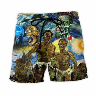 Halloween Zombie Crazy Starry Night Funny Boo Art Style - Beach Short - Owl Ohh - Owl Ohh