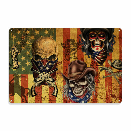 Skull Cowboy America Retro - Metal Sign - Owl Ohh - Owl Ohh