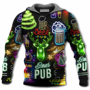 Beer Christmas Neon Art Drinking - Hoodie - Owl Ohh - Owl Ohh