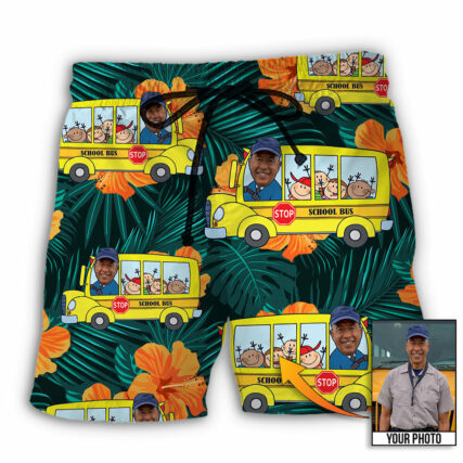 School Bus Driver Tropical Custom Photo - Beach Short - Owl Ohh - Owl Ohh