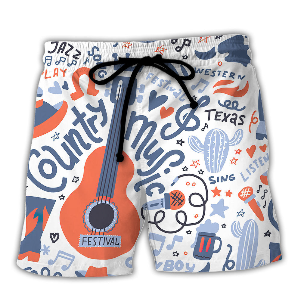 Guitar Country Music Festival Elements - Beach Short - Owl Ohh - Owl Ohh