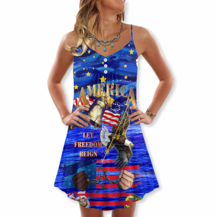 America Let Freedom Reign Merry Christmas - V-neck Sleeveless Cami Dress - Owl Ohh - Owl Ohh