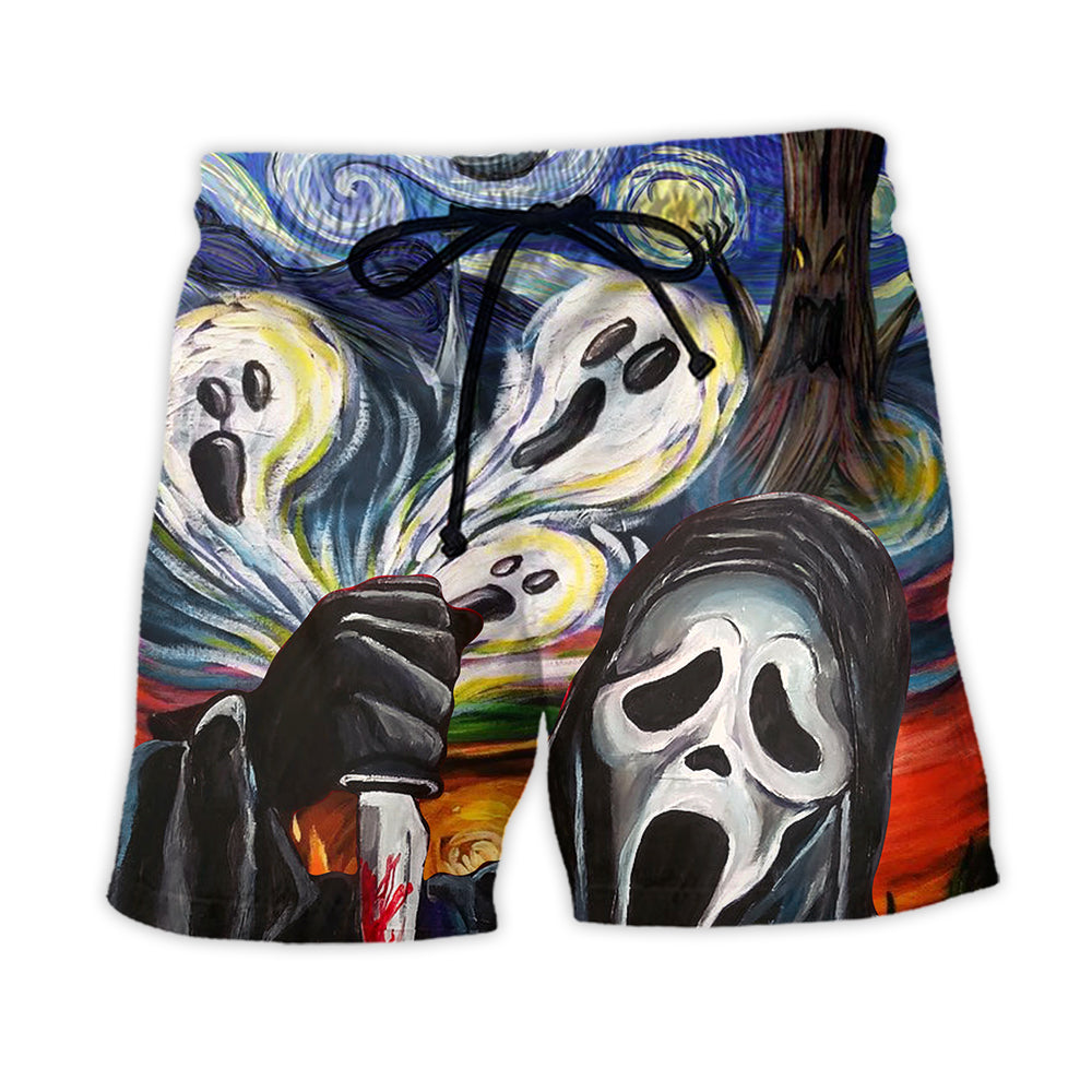 Halloween Ghost Scream Starry Night Funny Boo Art Style - Beach Short - Owl Ohh - Owl Ohh