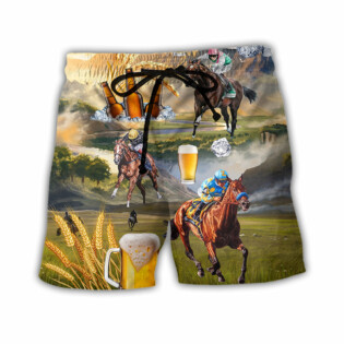 Beer And Horse Racing On The Steppe - Beach Short - Owl Ohh - Owl Ohh