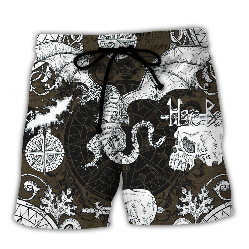 Dragon Flying With Skull Gothic Style - Beach Short - Owl Ohh - Owl Ohh