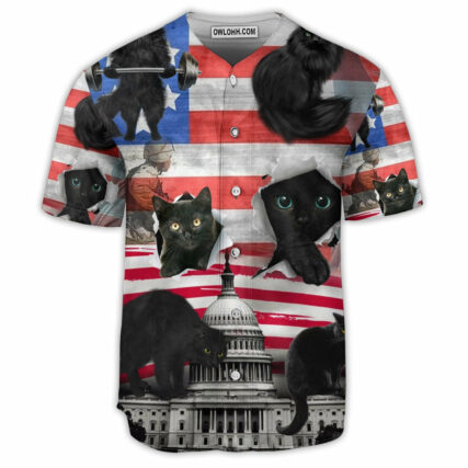 Black Cat Independence Day America - Baseball Jersey - Owl Ohh - Owl Ohh