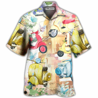 Scooter And Flowers Watercolor Art - Hawaiian Shirt - Owl Ohh - Owl Ohh