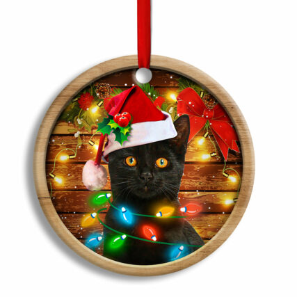 Christmas Black Cat Funny Xmas Light Decor Tree Hanging - Circle Ornament - Owl Ohh - Owl Ohh
