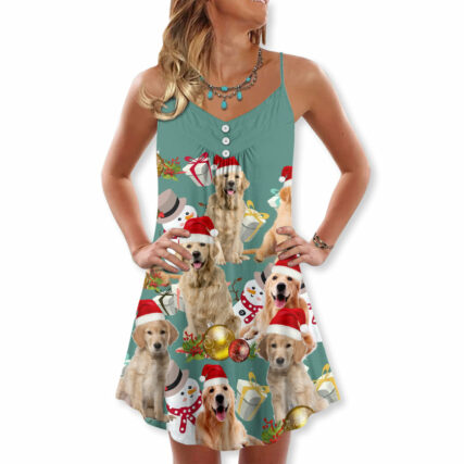 Christmas Golden Retriever Merry Xmas - V-neck Sleeveless Cami Dress - Owl Ohh - Owl Ohh
