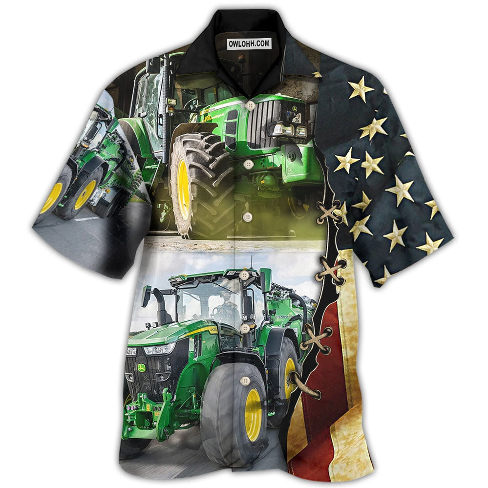 Tractor Independence Day Green Tractor US Flag - Hawaiian Shirt - Owl Ohh - Owl Ohh
