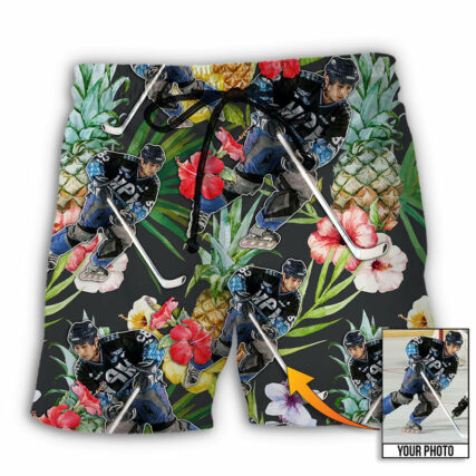 Hockey Tropical Flower Custom Photo - Beach Short - Owl Ohh - Owl Ohh