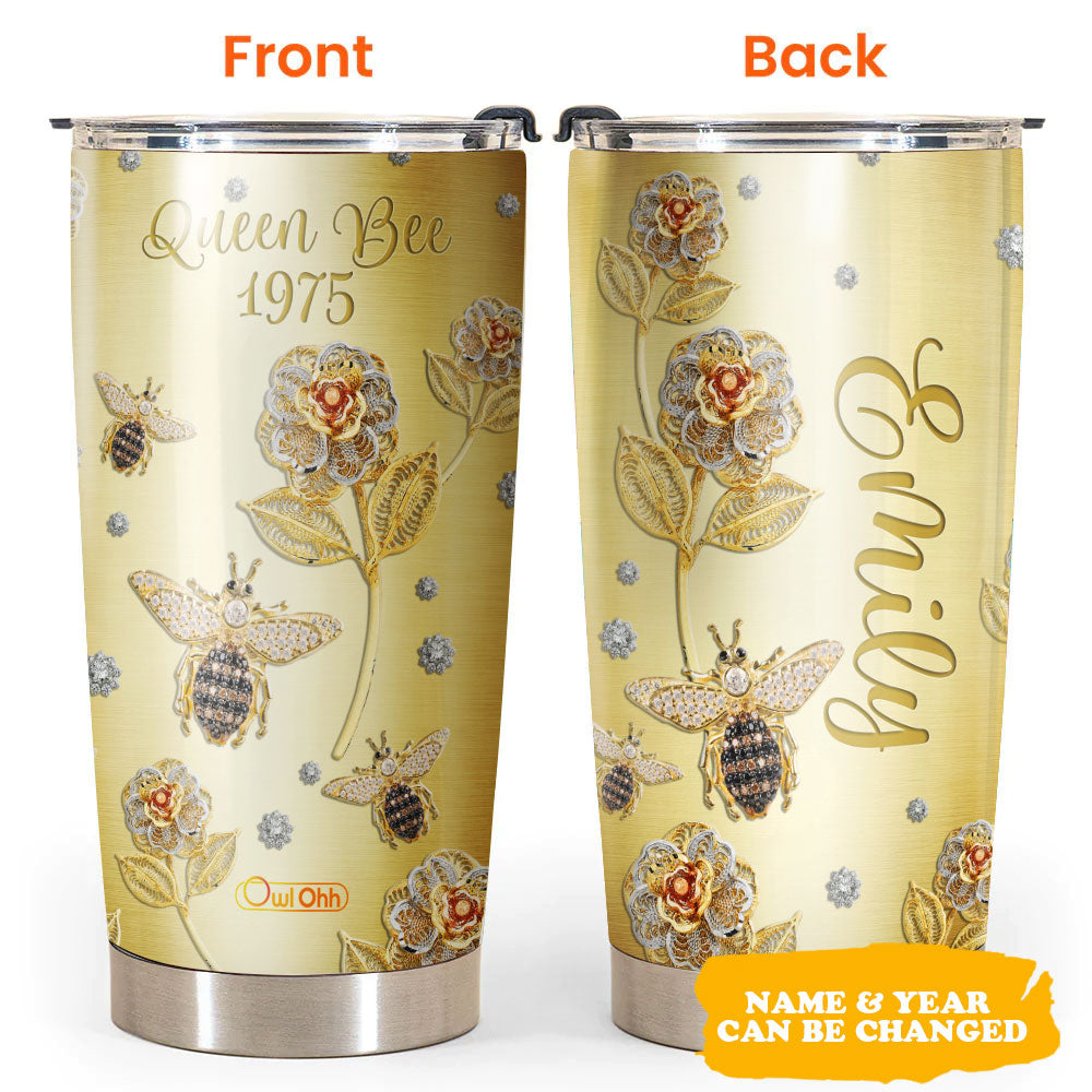 Bee Queen Bee Jewelry Style Golden Personalized - Tumbler - Owl Ohh - Owl Ohh