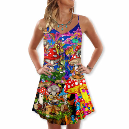 Hippie Mushroom Happy Together - V-neck Sleeveless Cami Dress - Owl Ohh - Owl Ohh