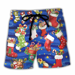 Socks Christmas Tree Merry Xmas Seasons Of Joy - Beach Short - Owl Ohh - Owl Ohh