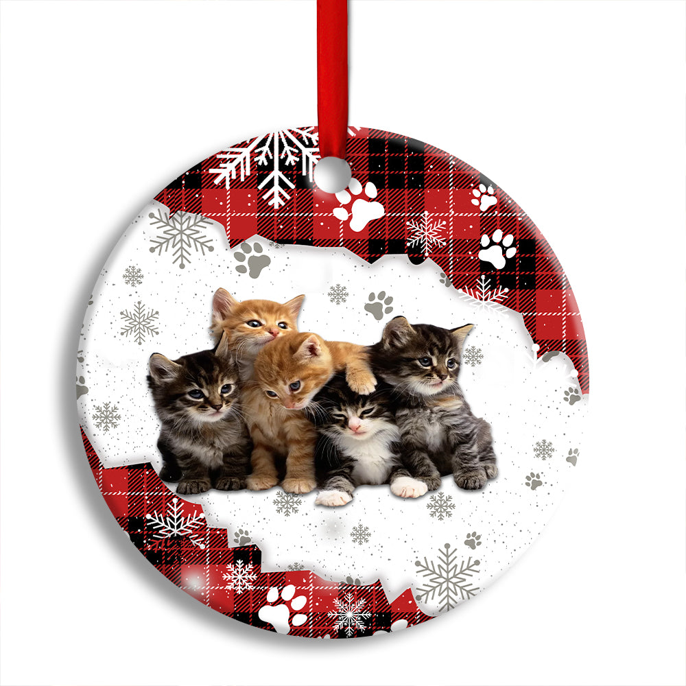 Christmas Cat Loves Snow - Circle Ornament - Owl Ohh - Owl Ohh