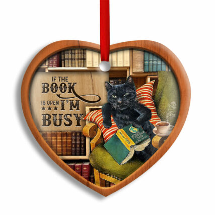 Christmas Black Cat Lover Book Library Decor Tree Hanging - Heart Ornament - Owl Ohh - Owl Ohh