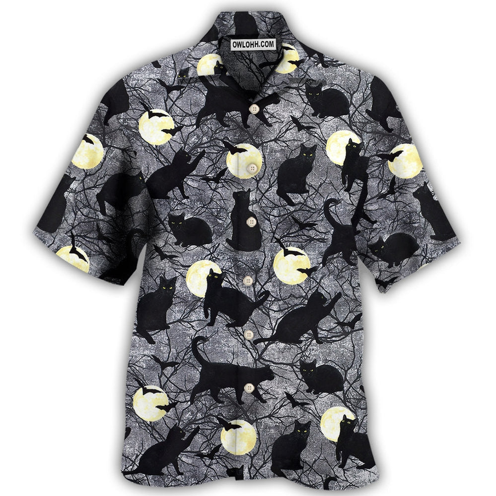 Halloween Black Cat Pattern - Hawaiian Shirt - Owl Ohh - Owl Ohh