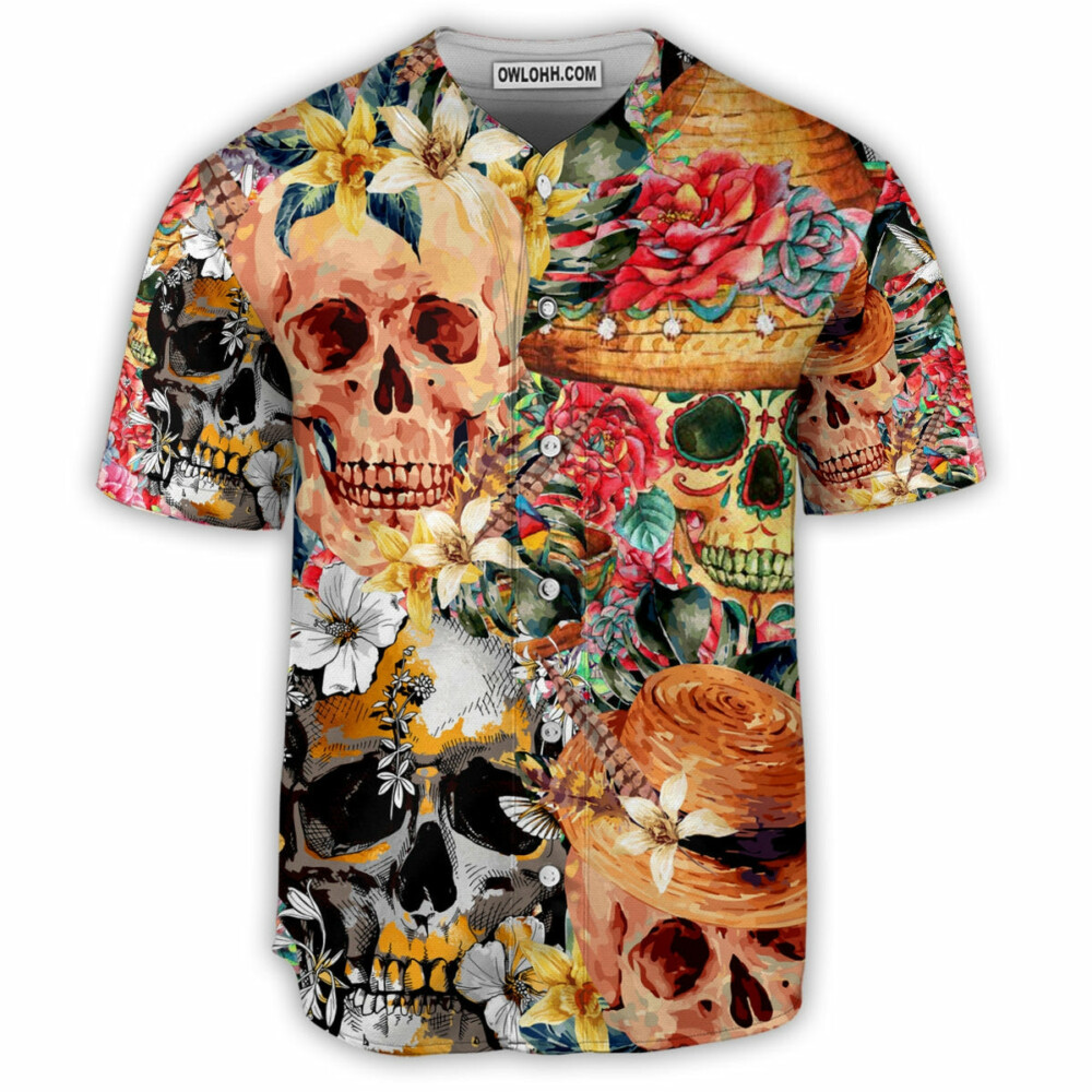 Skull Beautiful And Flowers - Baseball Jersey - Owl Ohh - Owl Ohh