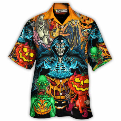 Halloween Scary Skull Pumpkin Horror Art Style - Hawaiian Shirt - Owl Ohh - Owl Ohh