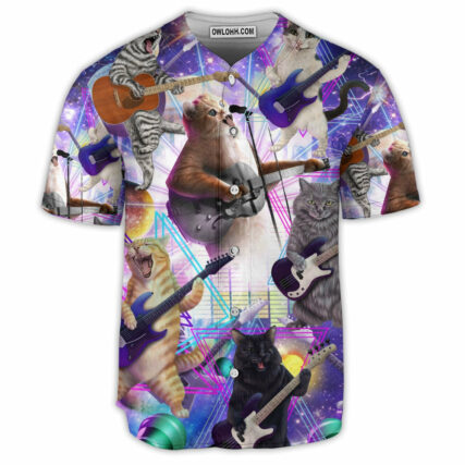 Guitar Cat Playing Guitar Funny Music Lover - Baseball Jersey - Owl Ohh - Owl Ohh