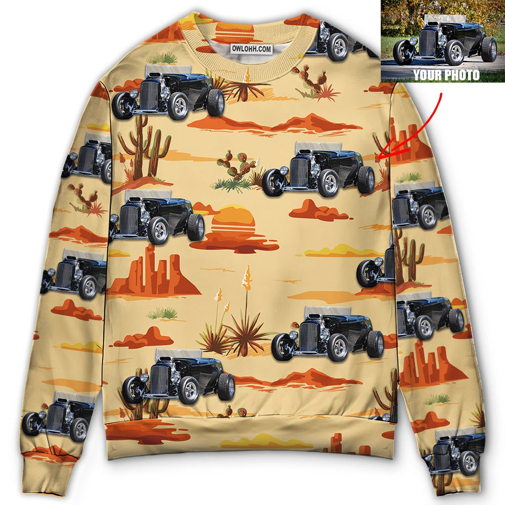 Hot Rod Vintage Landscape Cowboy Custom Photo - Sweater - Ugly Christmas Sweaters - Owl Ohh - Owl Ohh