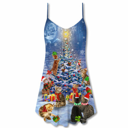 Christmas Cats Love Christmas Tree - V-neck Sleeveless Cami Dress - Owl Ohh - Owl Ohh