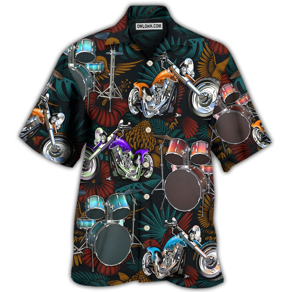 Drum I Like Drums And Motorcycles - Hawaiian Shirt - Owl Ohh - Owl Ohh