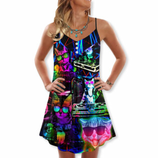 Cat DJ Cool Life - V-neck Sleeveless Cami Dress - Owl Ohh - Owl Ohh