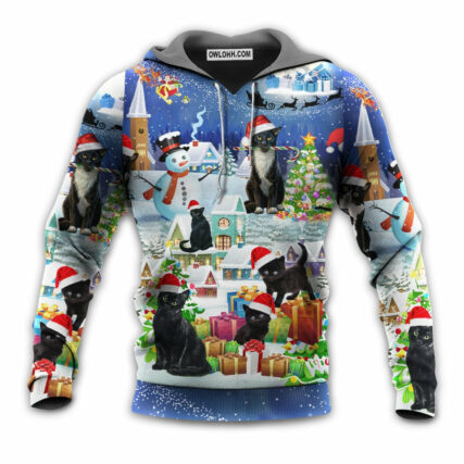 Christmas Black Cat Merry Catmas - Hoodie - Owl Ohh - Owl Ohh