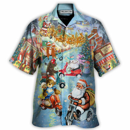 Christmas Santa And Animal Driving Scooter - Hawaiian Shirt - Owl Ohh for men and women, kids - Owl Ohh