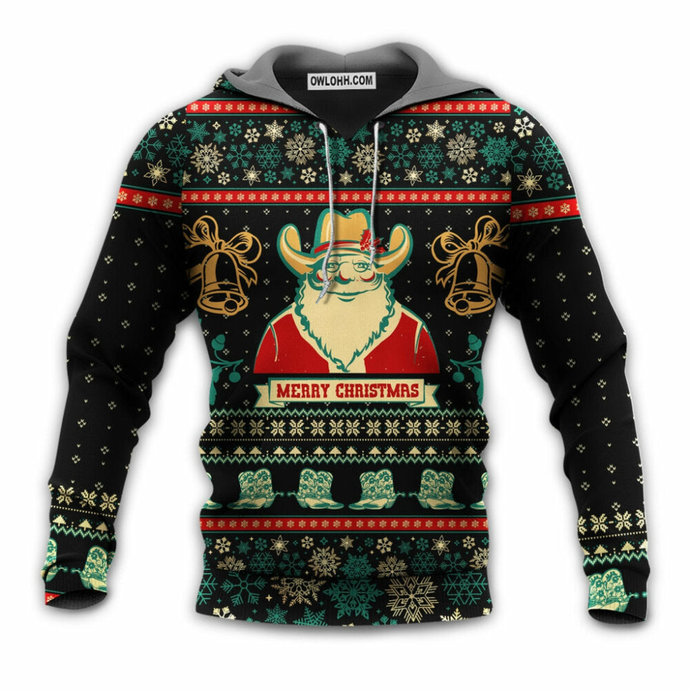 Christmas Cowboy Santa Christmas Old Man - Hoodie - Owl Ohh - Owl Ohh
