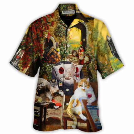 Cat Drink Wine And Judge - Hawaiian Shirt - Owl Ohh - Owl Ohh