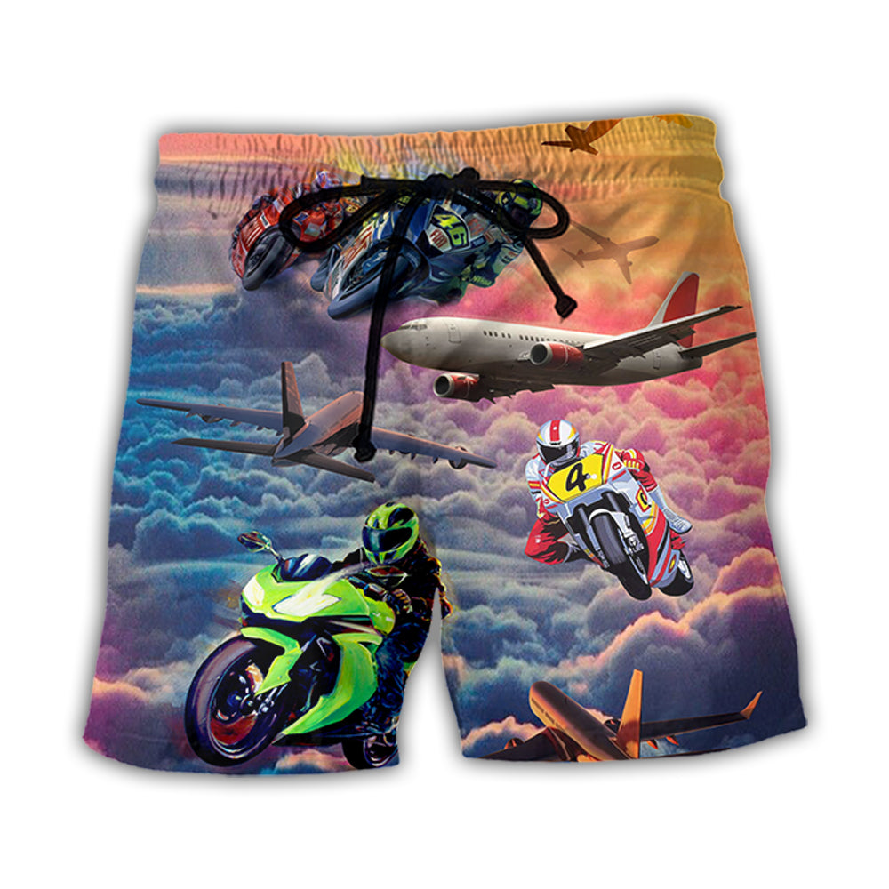 Motorcycle And Airplane Lover Dream Sky - Beach Short - Owl Ohh - Owl Ohh
