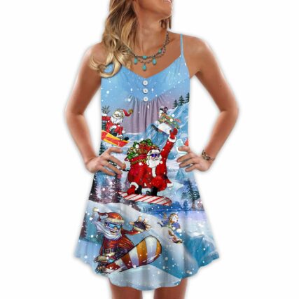 Christmas Close To Heaven Down To Earth Snowboarding - V-neck Sleeveless Cami Dress - Owl Ohh - Owl Ohh