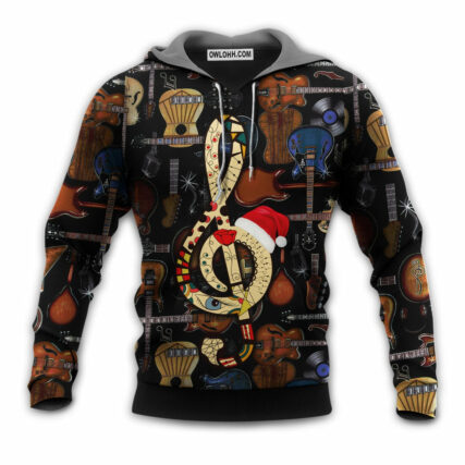 Christmas Guitar Happiness With Santa Hat - Hoodie - Owl Ohh - Owl Ohh