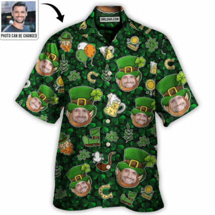 St Patricks Day Happy Coin Shamrock Lucky Custom Photo - Hawaiian Shirt - Personalized Photo Gifts for men and women, kids - Owl Ohh