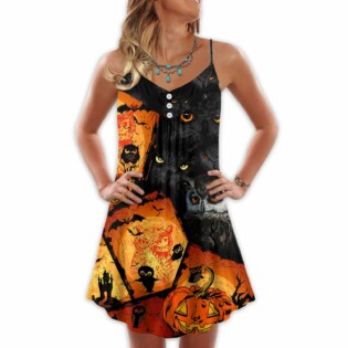 Halloween Owl Pumpkin Scary - V-neck Sleeveless Cami Dress - Owl Ohh - Owl Ohh